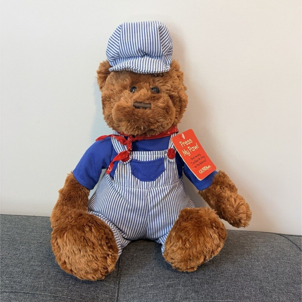 GUND GUNDfun Sprout Bear Plush Press My Paw Singing Engineer Outfit